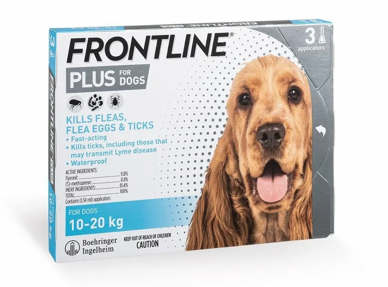 Frontline Plus Dog M 10-20kg (3 Applicators) (Blue)