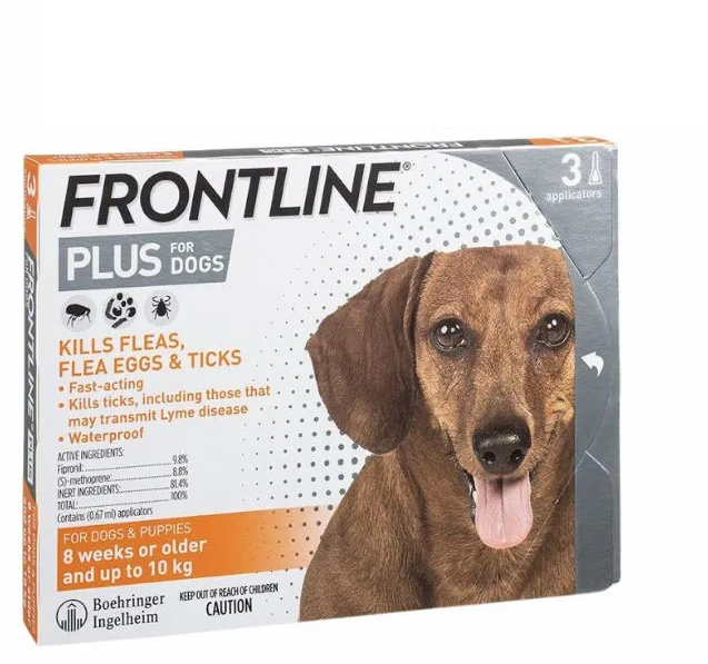 Frontline Plus Dog S Up-10kg (3 Applicators) (Orange)