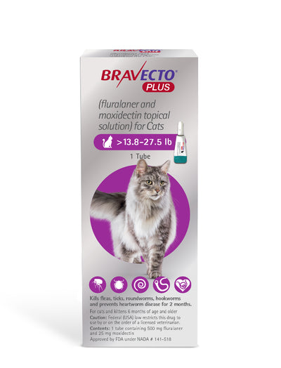 Bravecto Plus Spot-On For Cats 6.25-12.5kg (Purple)